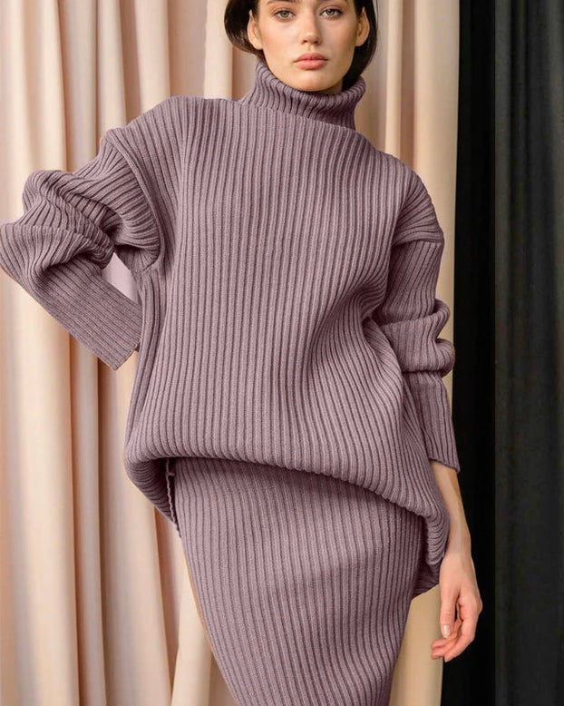 Turtle Neck Sweater and Midi Skirt Suits