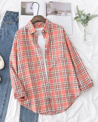 Plaid Lapel Single-Breasted Loose Shirt