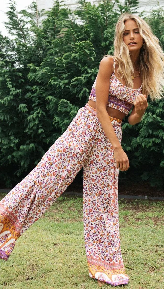 Boho Pattern Camisole & Wide Leg Pants Set