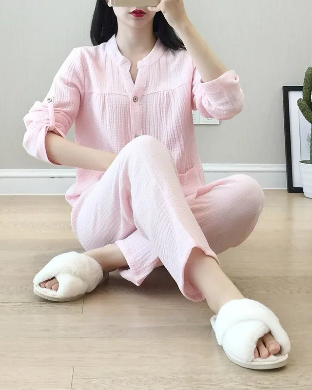 Long Sleeve Shirt & Trouser Cotton Pajamas Suit