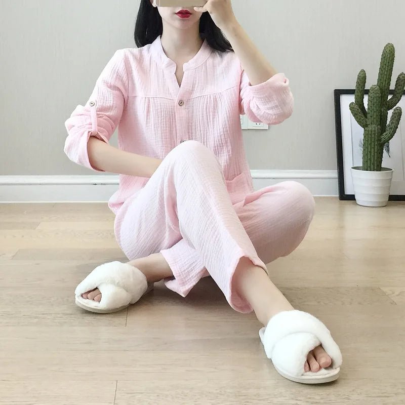 Long Sleeve Shirt & Trouser Cotton Pajamas Suit