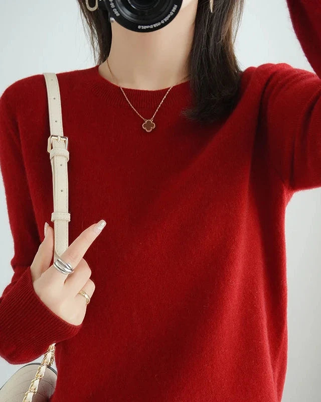 Merino Wool Round Neck Pullover Sweater