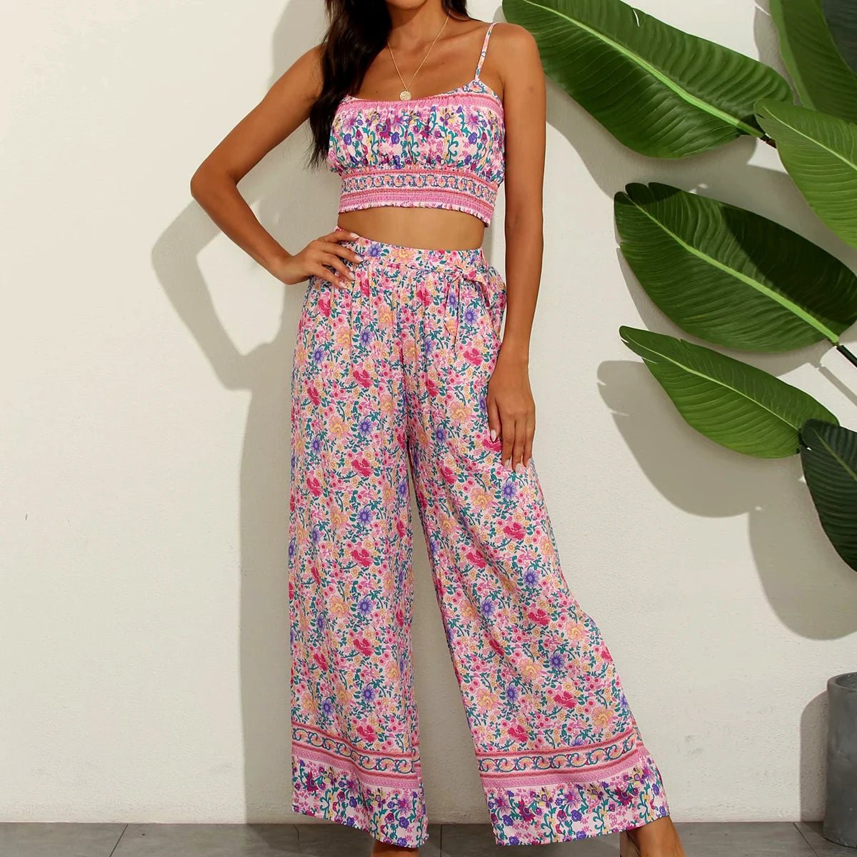 Boho Pattern Camisole & Wide Leg Pants Set