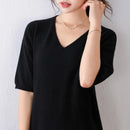 V-Neck Short-Sleeved Wool Knitted Dress