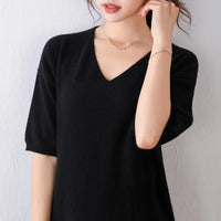 V-Neck Short-Sleeved Wool Knitted Dress