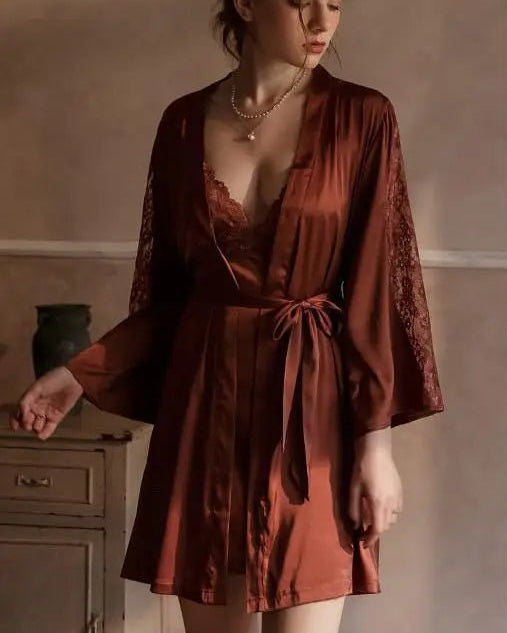 Sexy Lace Nightdress & Short Robe Set
