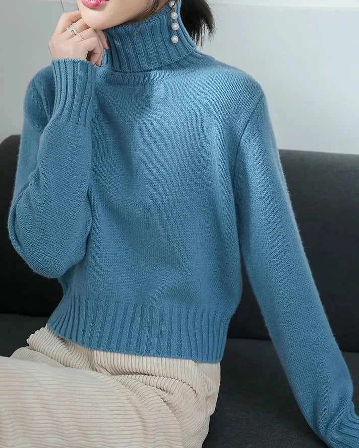 Wool Turtleneck Slim Knit Sweater