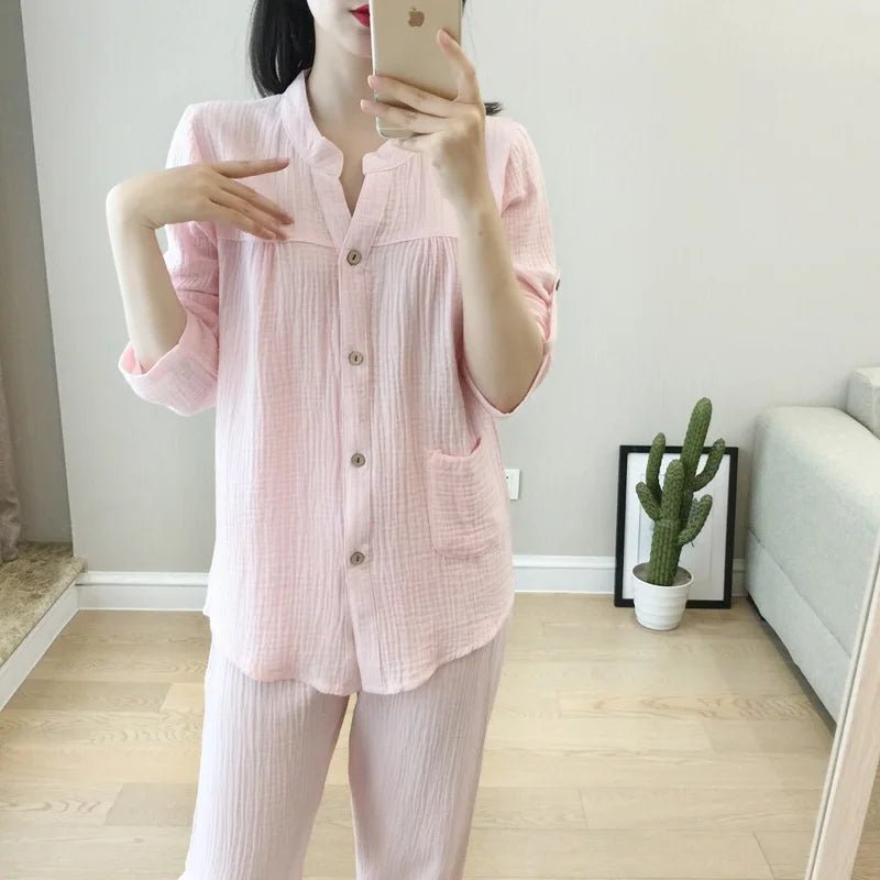 Long Sleeve Shirt & Trouser Cotton Pajamas Suit