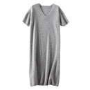 V-Neck Short-Sleeved Wool Knitted Dress