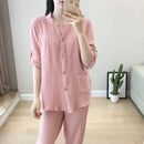 Long Sleeve Shirt & Trouser Cotton Pajamas Suit