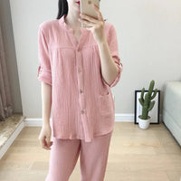 Long Sleeve Shirt & Trouser Cotton Pajamas Suit