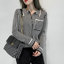 Striped Turn-down Collar Wool Knitted Shirt