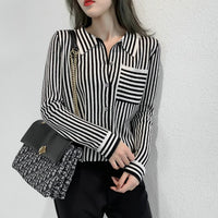 Striped Turn-down Collar Wool Knitted Shirt