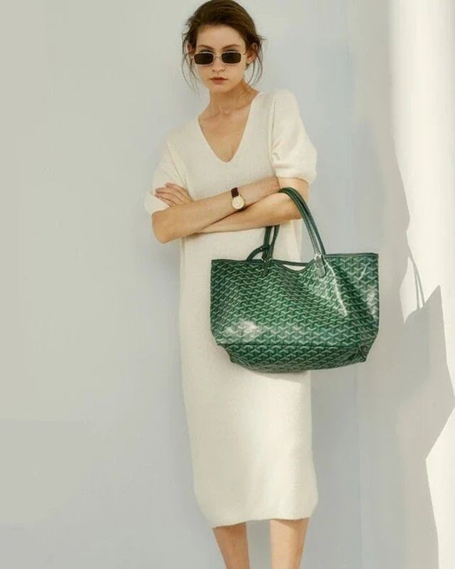 V-Neck Short-Sleeved Wool Knitted Dress