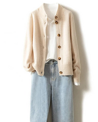 Wool Half High Neck Cardigan