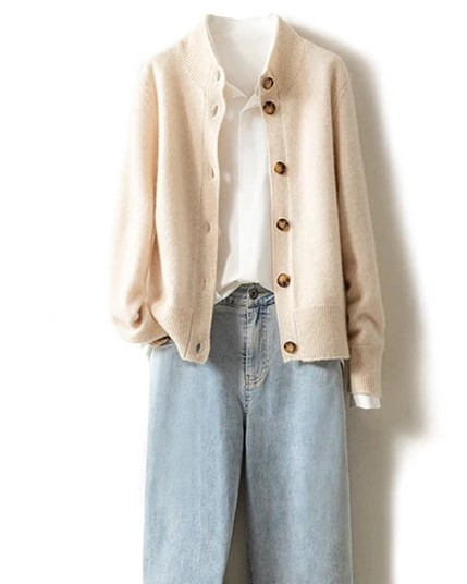 Wool Half High Neck Cardigan