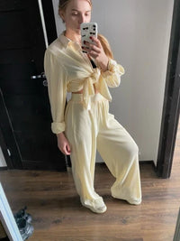 Pleated Blouse & Wide Leg Pants Set