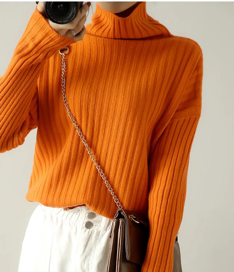 Ribbed Knit Turtleneck Wool Sweater