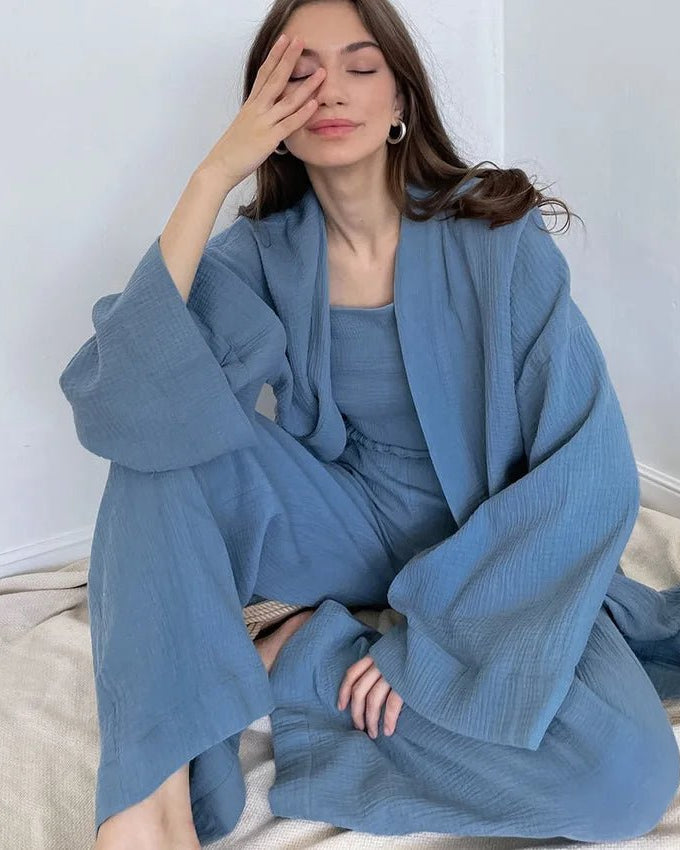Pure Cotton Robe And Trousers Lounge Set