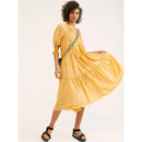 V-Neck Half Sleeve Vintage Boho Loose Cotton Dress