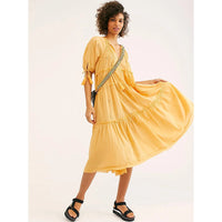 V-Neck Half Sleeve Vintage Boho Loose Cotton Dress
