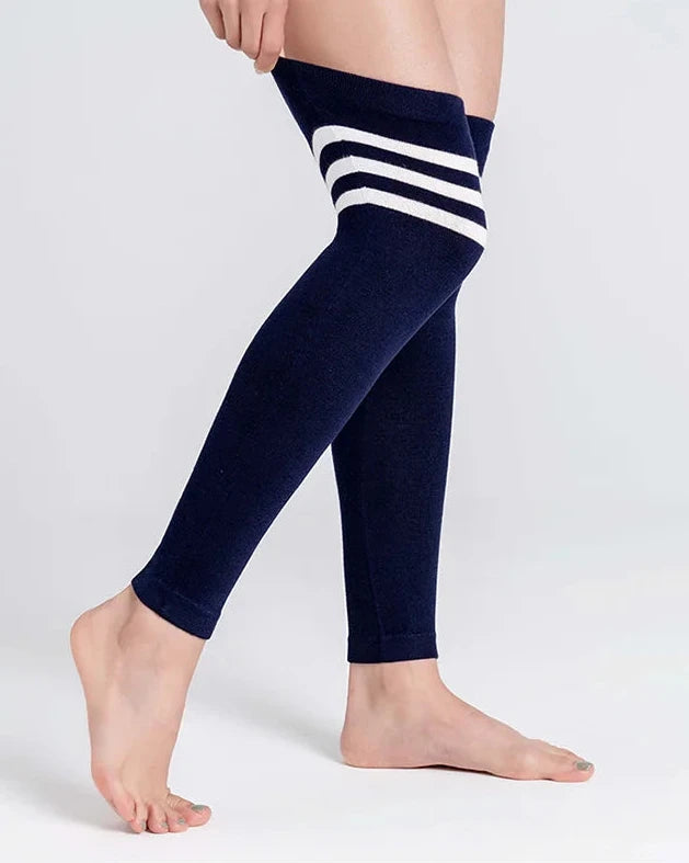 Striped Knit Cotton Blend Leg Warmers