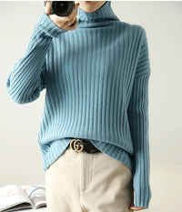 Ribbed Knit Turtleneck Wool Sweater