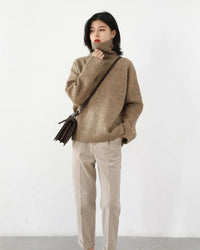 Oversized Half-Turtleneck Mohair Knit Sweater