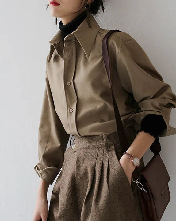 Loose Long-Sleeve Button Shirt