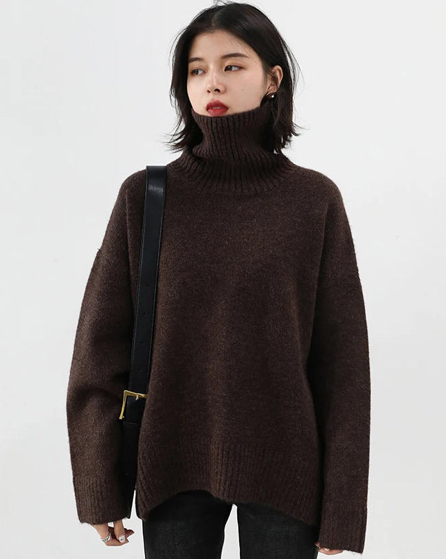 Oversized Half-Turtleneck Mohair Knit Sweater
