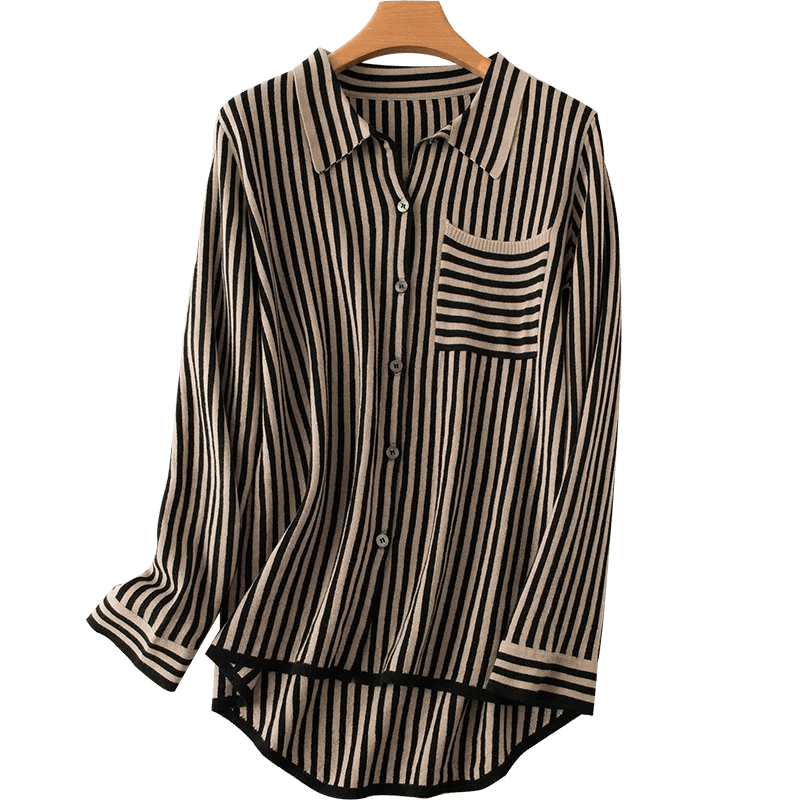 Striped Turn-down Collar Wool Knitted Shirt