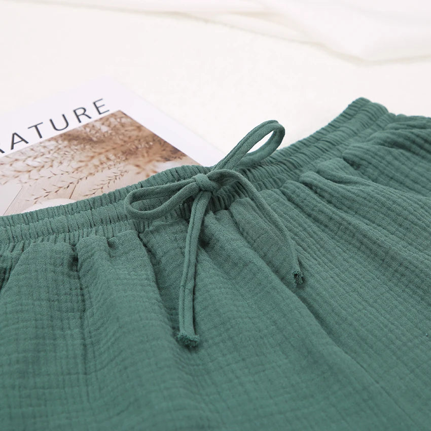 Cotton Loungewear Turn Down Collar Shirt and Shorts Set