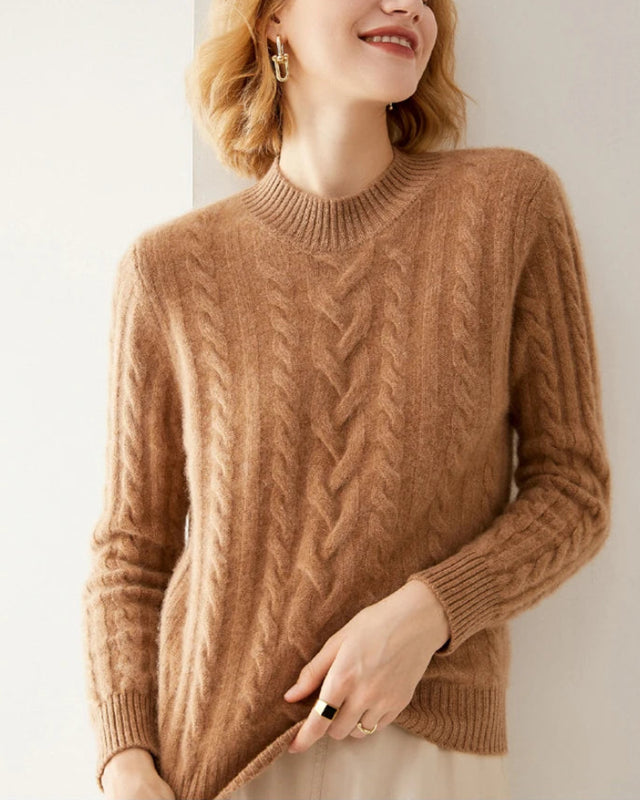 Cable Knit O-neck Wool Sweater