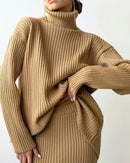 Turtle Neck Sweater and Midi Skirt Suits