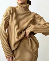 Turtle Neck Sweater and Midi Skirt Suits