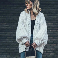 Bohemian Style Knitted Lantern Sleeve Sweater Cardigan