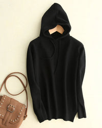Hooded Loose-Fit Solid Knit Pullover Sweater