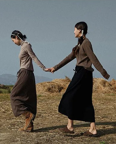 Wool Blend Knitted Long Skirt
