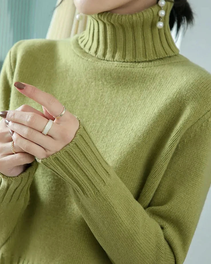 Wool Turtleneck Slim Knit Sweater