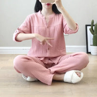 Long Sleeve Shirt & Trouser Cotton Pajamas Suit