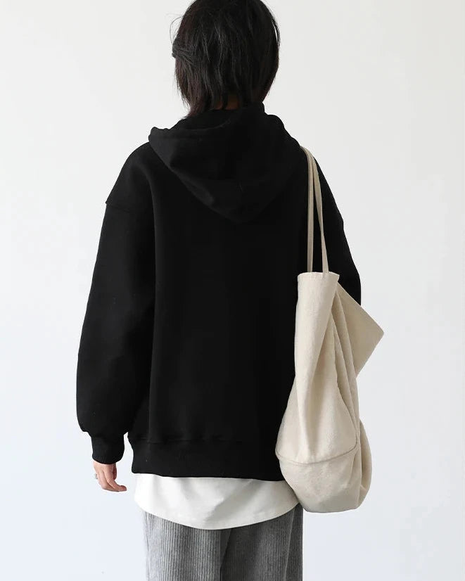 Loose Fleece Lined Hooded Pullover