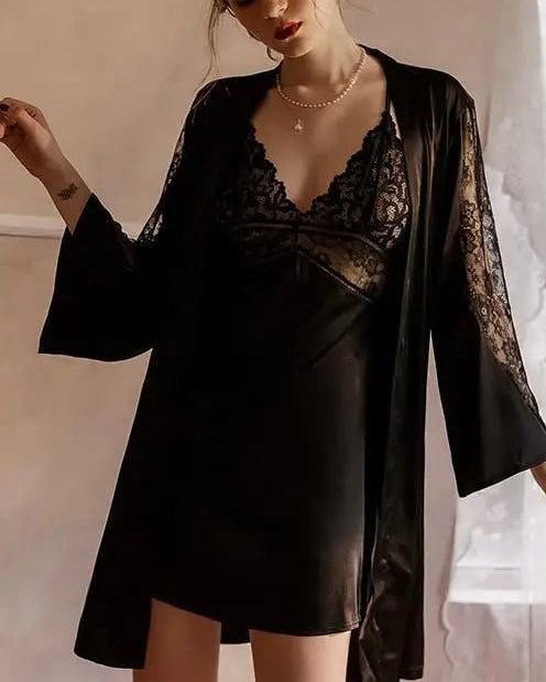 Sexy Lace Nightdress & Short Robe Set