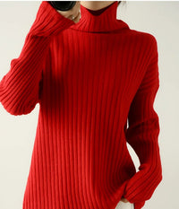 Ribbed Knit Turtleneck Wool Sweater