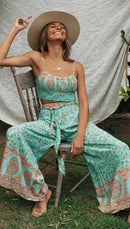 Boho Pattern Camisole & Wide Leg Pants Set