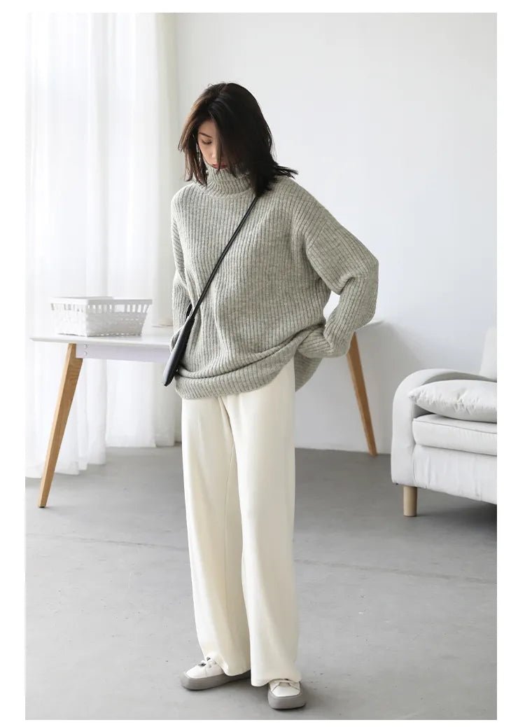 Loose Fit Ribbed High Neck Sweater