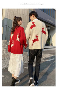 Oversized Reindeer Jacquard Couples Christmas Sweater
