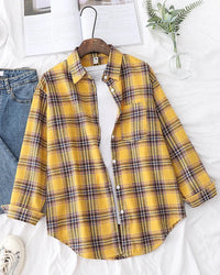 Plaid Lapel Single-Breasted Loose Shirt