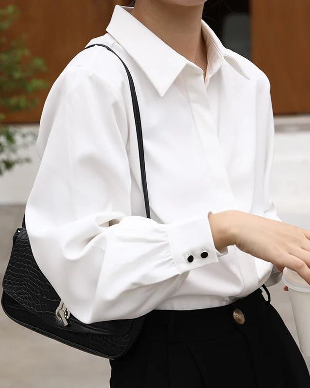 Straight Cut Office Blouse Long Sleeve