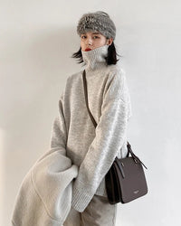 Oversized Half-Turtleneck Mohair Knit Sweater