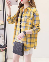 Plaid Lapel Single-Breasted Loose Shirt